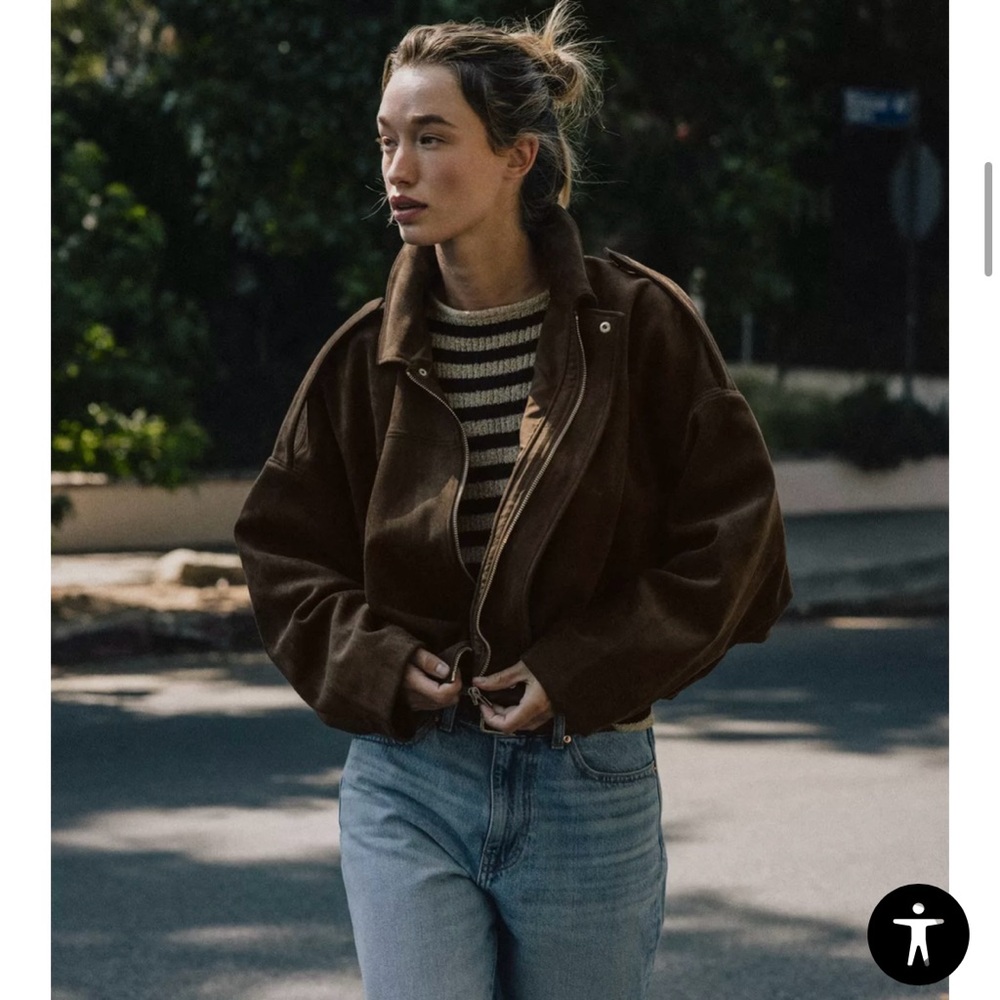 Zara Women's Suede Effect Bomber Jacket VIRAL - Picture 5 of 6